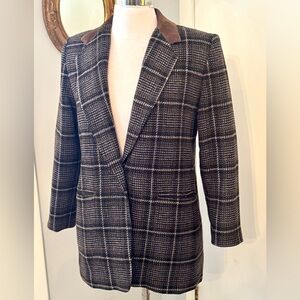 Plaid Blazer Leather Suede Collar Medium Wool blend Academia Preppy